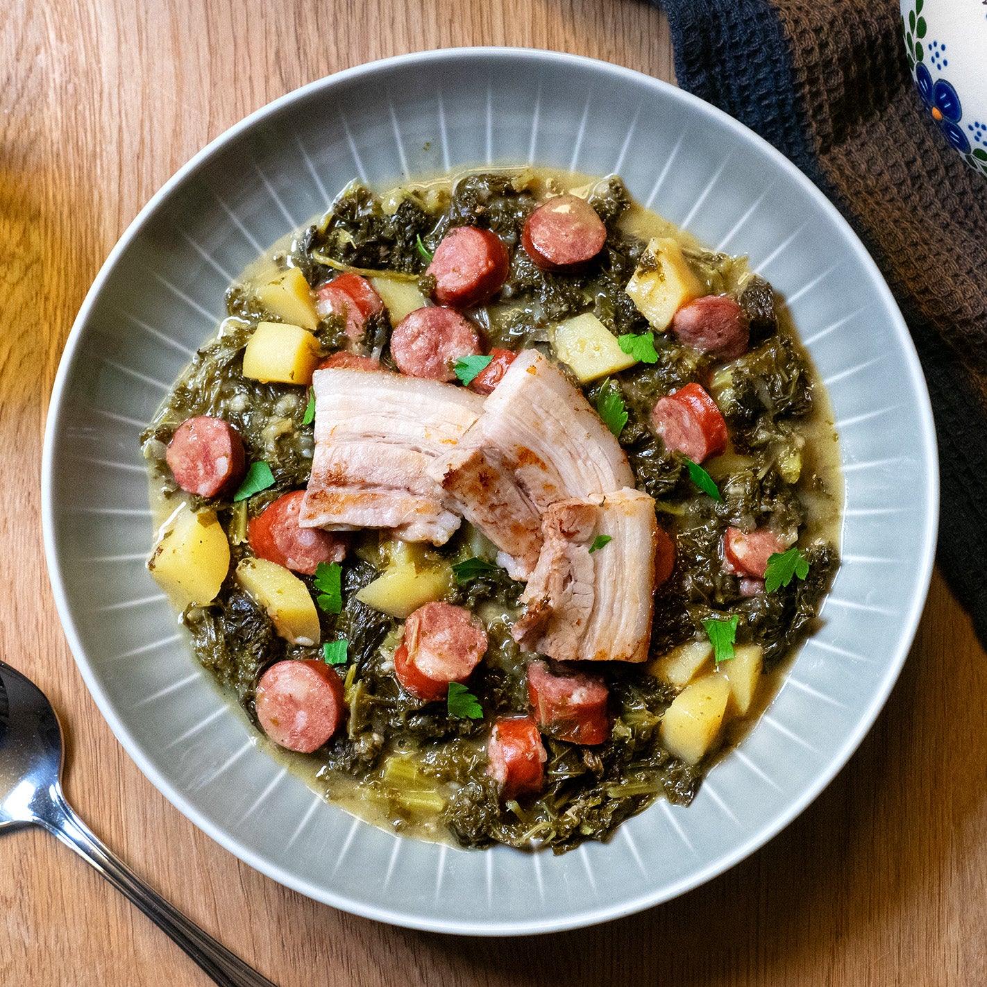 Kale stew with pork sausage