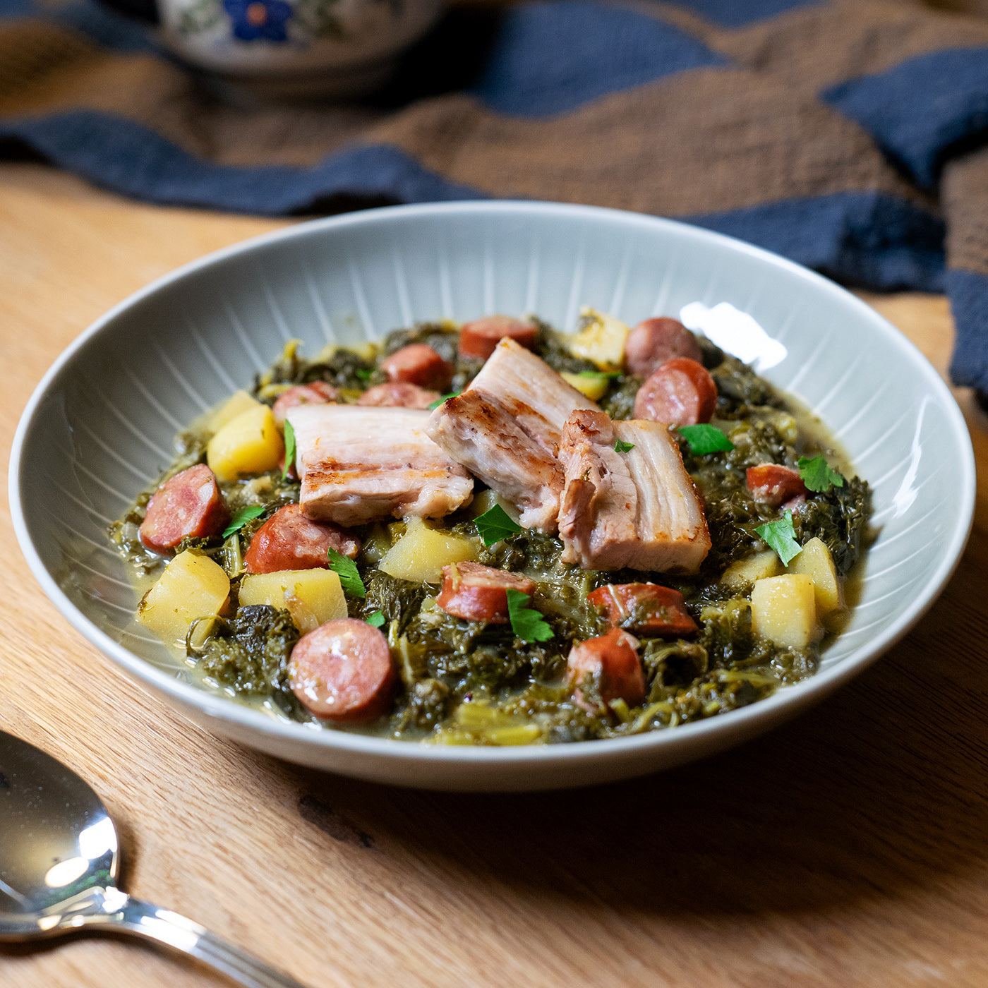 Kale stew with pork sausage