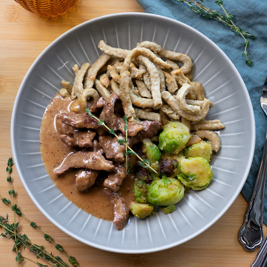 Sliced venison with spaetzle