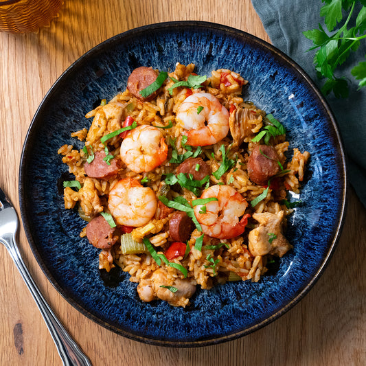 Jambalaya mit Poulet, Selva-Shrimps & Rauchwurst