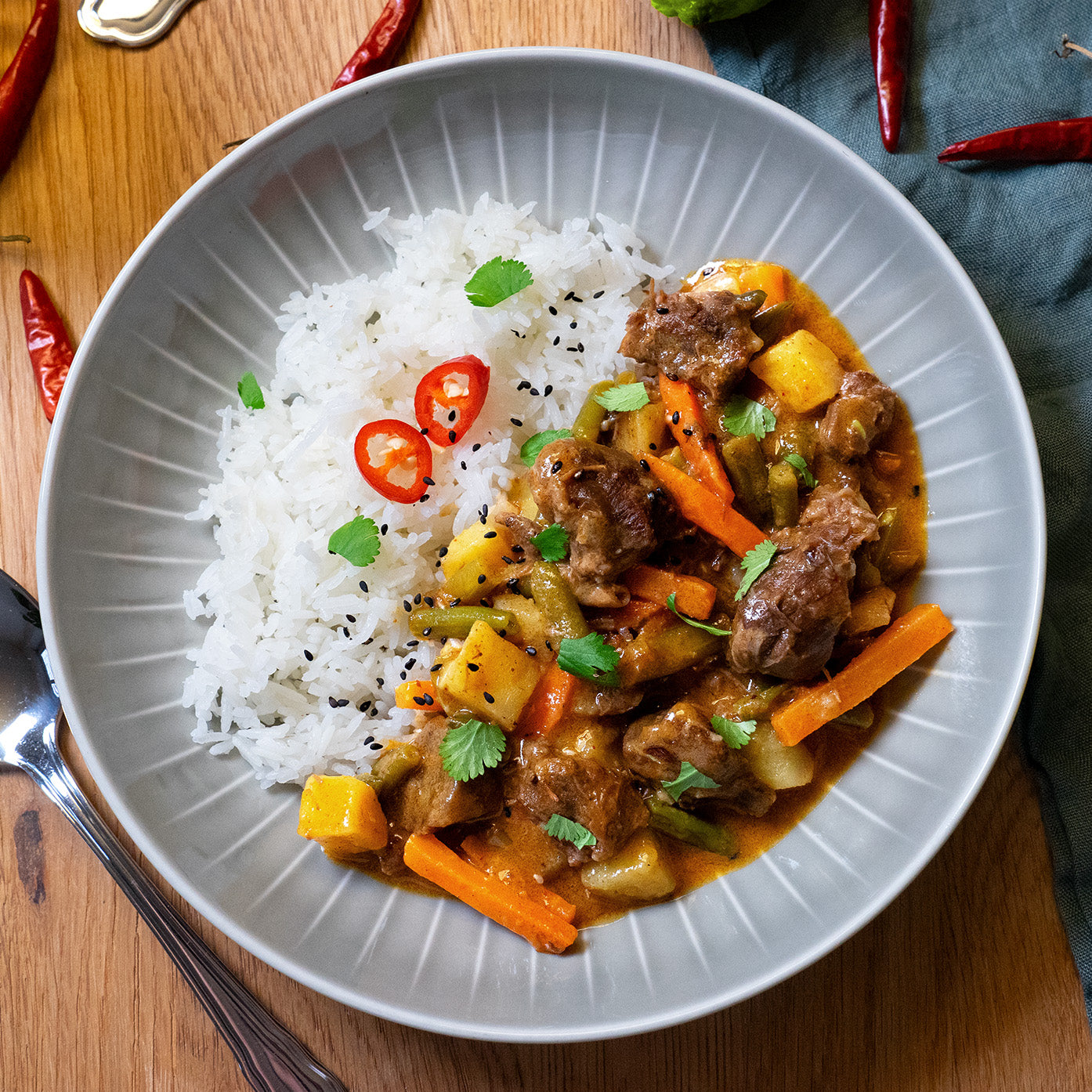 Massaman curry with jasmine rice