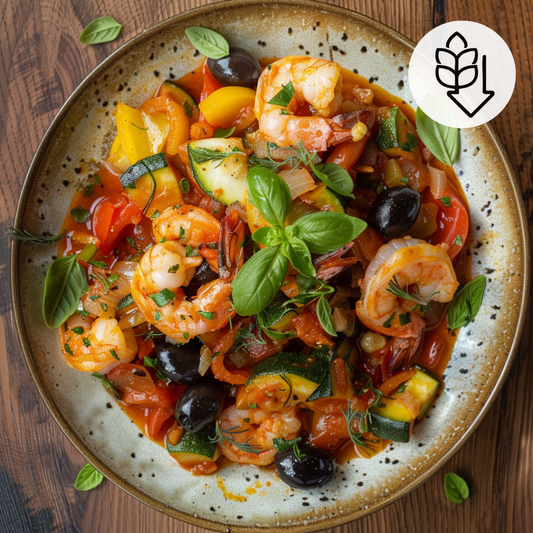 Mediterrane Gemüsepfanne mit Shrimps