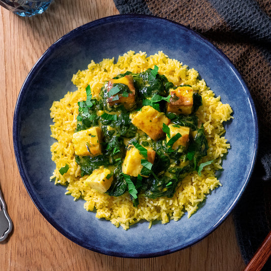 Palak paneer avec riz aux épices