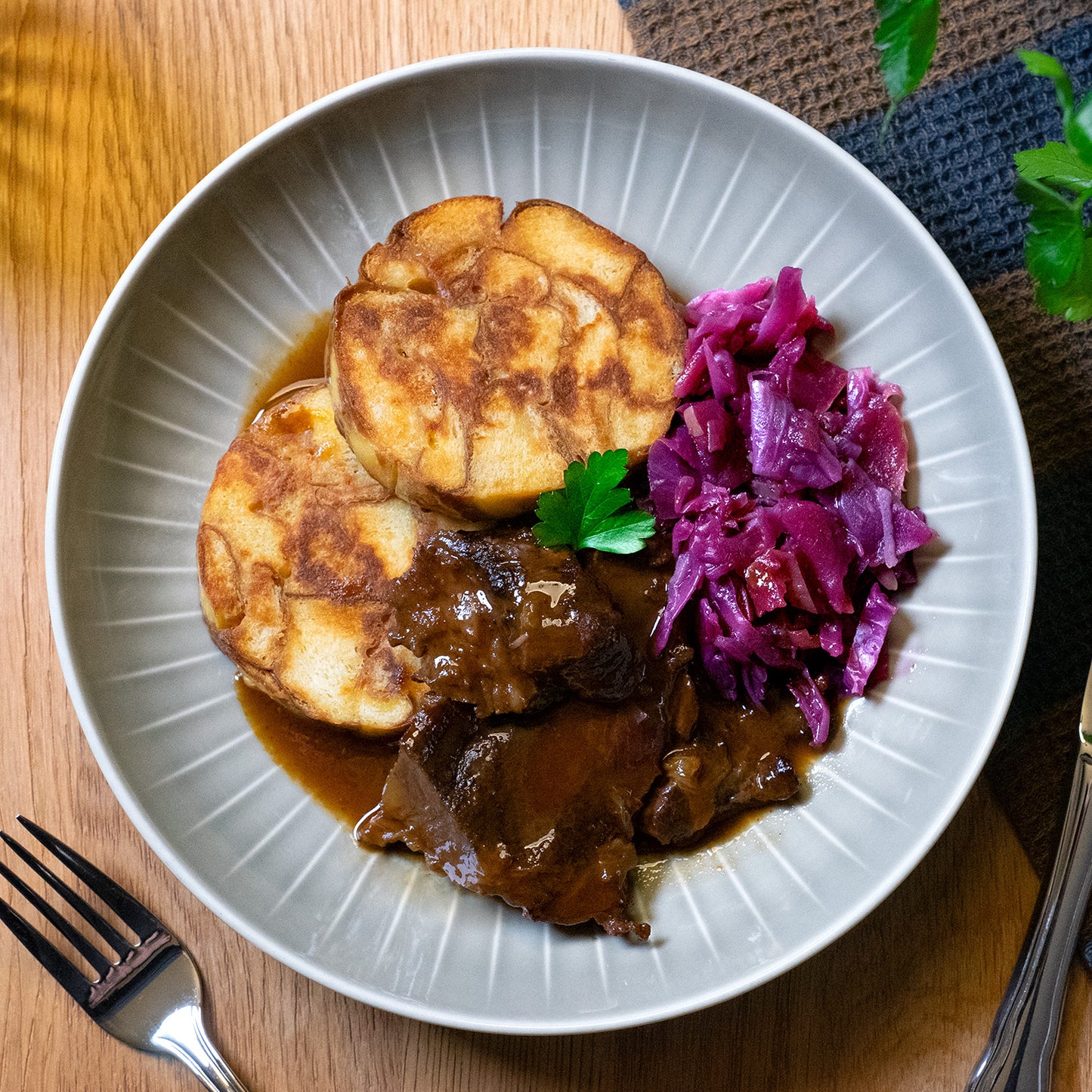 Beef cheeks with pretzel dumplings