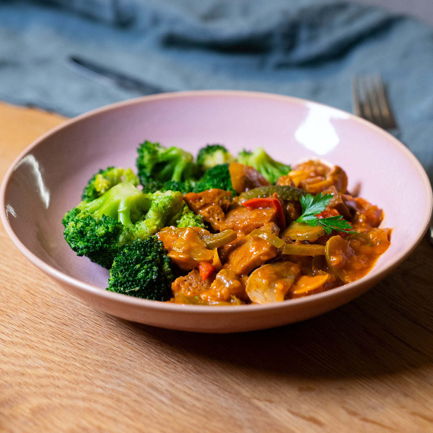 Stroganoff de seitan aux brocolis low carb