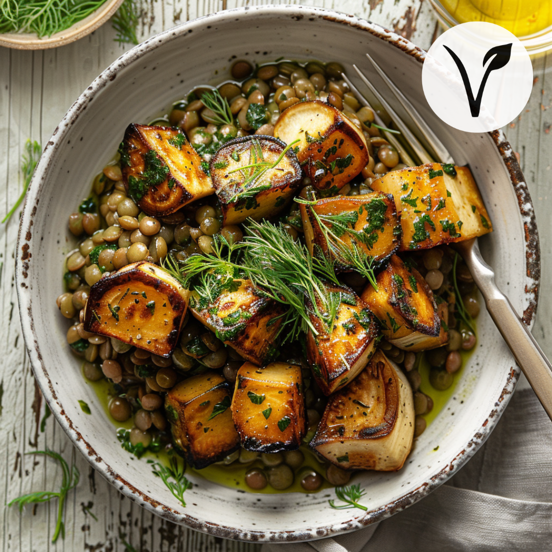 Panais grillés avec lentilles béluga